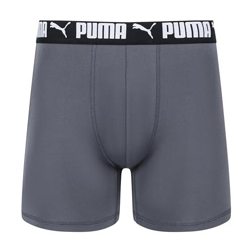 PUMA Men's 4 Pack Active Stretch Boxer Briefs, Blue/Black/Grey, Small