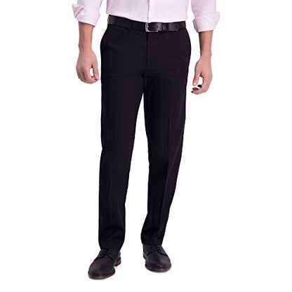 Haggar Men's Iron Free Premium Khaki Straight Fit Flat Front Flex Waist Casual Pant, Black, 30 x 32