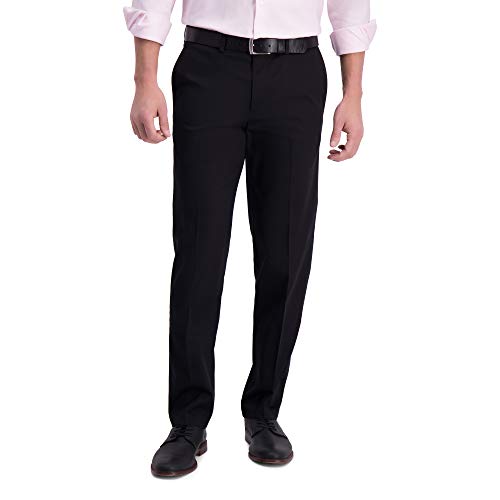 Haggar Men's Iron Free Premium Khaki Straight Fit Flat Front Flex Waist Casual Pant, Black, 30 x 32
