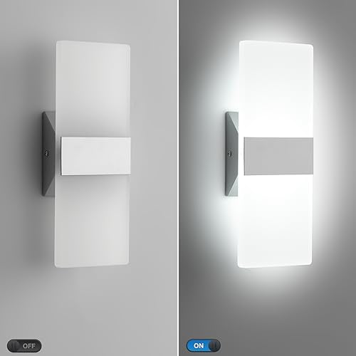ZitoStory Modern Wall Sconces Set of 2,Silver Gray Color Wall Mounted Lights 12W 6000K Cool White Acrylic Wall Sconce Light for Bedroom Bedside Bathroom Living Room Basement Stairway Hotel(2 Pack)