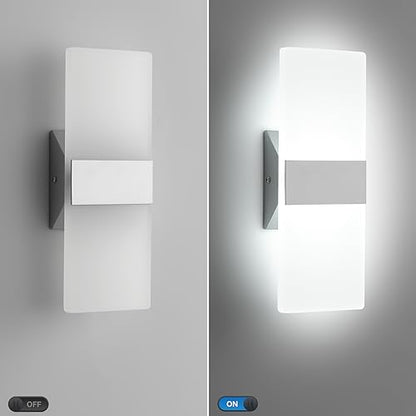 ZitoStory Modern Wall Sconces Set of 2,Silver Gray Color Wall Mounted Lights 12W 6000K Cool White Acrylic Wall Sconce Light for Bedroom Bedside Bathroom Living Room Basement Stairway Hotel(2 Pack)