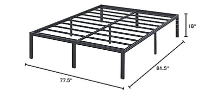 Olee Sleep 18 Inch Heavy Duty Steel Slat Anti-Slip Support, Easy Assembly Platform Bed frame, Noise Free Steel Mattress Foundation, Maximum Storage, No Box Spring Needed, Black, King Size