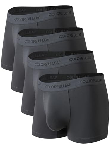 COLORFULLEAF Men's Bamboo Underwear Ultra Soft Comfy Breathable Bamboo Rayon Trunks in 4 Pack(4Dark Grey,Medium)