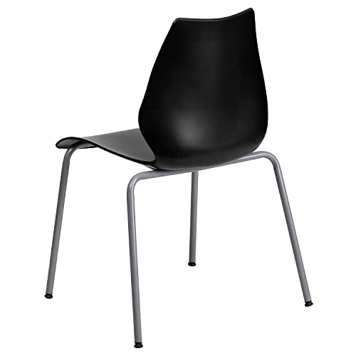 Flash Furniture 5 Pack HERCULES Series 770 lb. Capacity Black Stack Chair with Lumbar Support and Silver Frame