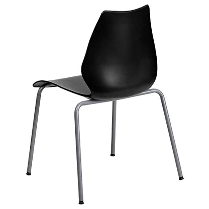Flash Furniture 5 Pack HERCULES Series 770 lb. Capacity Black Stack Chair with Lumbar Support and Silver Frame