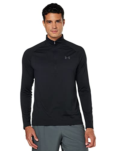 Under Armour Men's Tech 2.0 1/2 Zip-Up Long Sleeve T-Shirt , Black (001)/Charcoal , Large