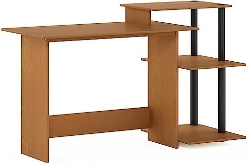 Furinno Efficient Home Laptop Notebook Computer Desk with Square Shelves, Light Cherry/Black