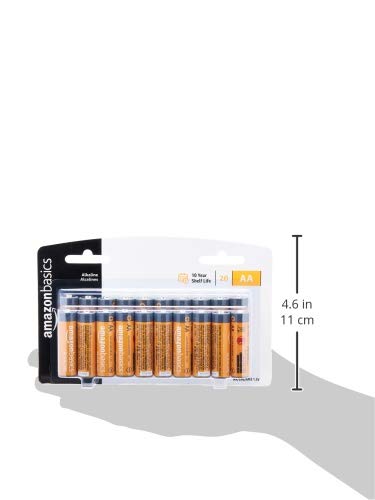 Amazon Basics 20-Pack AA Alkaline Batteries, 1.5 Volt, Long-Lasting Power