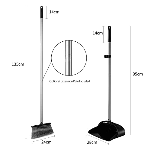 Eyliden Broom and Dustpan Set, Broom Dustpan Combo with 52" Long Handle for Lobby Kitchen Room Office Indoor, Dustpan with Broom Set for Home, Floor Use Lobby Dust Pan Sweep Combo Black