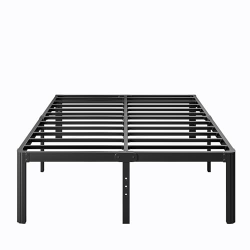 LAKKURI 18 Inch High Platform Metal Queen Size Bed Frame, Queen Bed Frameno Box Spring Needed, Easy Assembly, Heavy Duty, Noise Free, Black