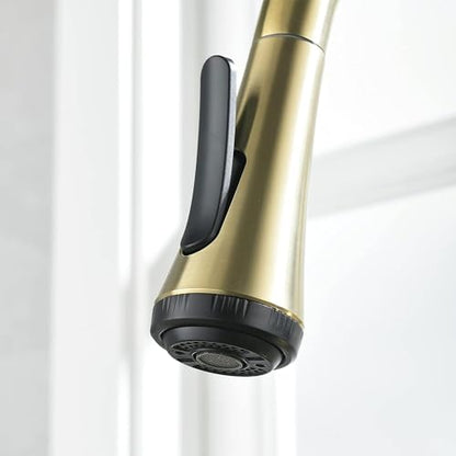 UPDATE: SOLD OUT! Kitchen Faucet with Pull Down Sprayer: Kitchen Sink Faucet, 4 Modes Sprayer Kitchen Faucet with Sprayer for Farmhouse Camper Laundry Utility RV Wet Bar, Brushed Gold