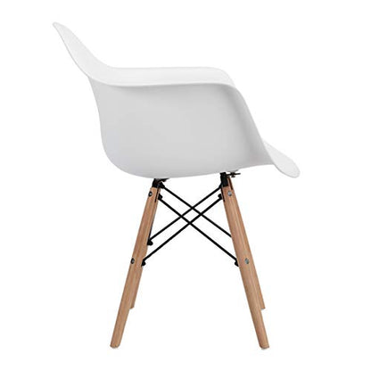 CangLong Natural Wood Legs Mid Century Modern Molded Shell Lounge Plastic Arm Chair for Living, Bedroom, Kitchen, Dining, Waiting Room,2 PCs Pack- White, Set of 2, White