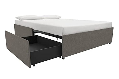 DHP Maven Upholstered Platform Bed for Raised Mattress Support with Underbed Storage Drawers, No Box Spring Needed, Queen, Gray Linen