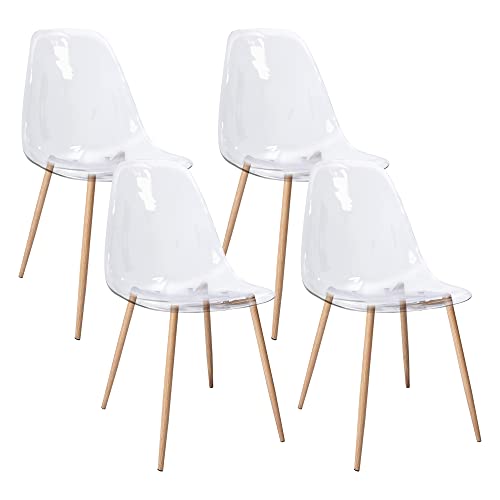 CangLong Acrylic Ghost Crystal Clear Seat,Modern Plastic Shell Accent Side Chairs for Kitchen, Dining, Living, Guest, Bed Room, Set of 4, Transparent 4