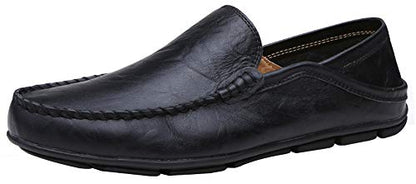 MOHEM Men's Premium Genuine Leather Fashion Slipper Casual Slip On Loafers Shoes(MH20138Black45)