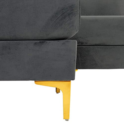 Casa Andrea Milano Modern Sectional Sofa L Shaped Velvet Couch, with Extra Wide Chaise Lounge and Gold Legs, Dark Grey