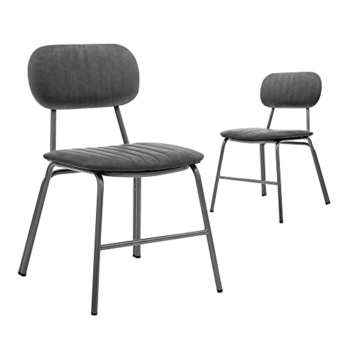 CangLong Home Laurette Collection Modern Style PU Upholstered (Set of 2) with Stainless Steel Frame & Legs, Grey Dining Chairs