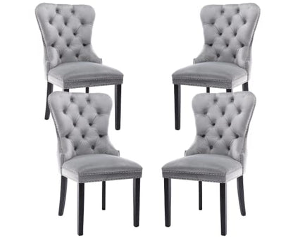 CIMOTA Velvet Dining Chairs Set of 4, Modern Tufted Dining Room Chairs with Nailhead Trim Upholstered Armless Side Chair with Solid Wood for Kitchen/Dining Room/Bedroom (Light Grey, Ring on The Back)