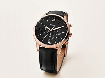Fossil Men's Neutra Quartz Stainless Steel and Leather Chronograph Watch, Color: Rose Gold, Black (Model: FS5381)
