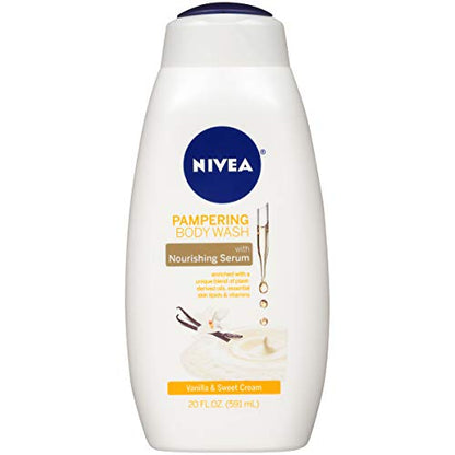 NIVEA Vanilla and Sweet Cream Pampering Body Wash with Nourishing Serum, 20 Fl Oz Bottle 3 BOTTLES!