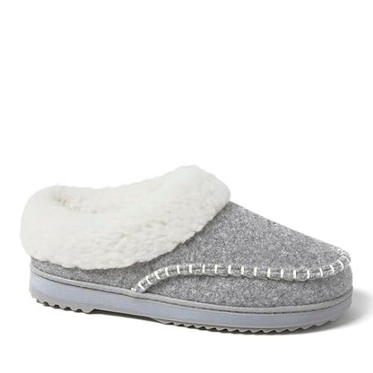 Dearfoams Women's Nyla Felted and Plaid Moc Toe Clog Slipper, Light Heather Grey, 11-12