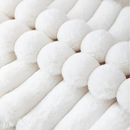 ZLINA Set of 2 Faux Fur Plush Cream White Throw Pillow Covers Fluffy Striped Pillowcase Cushion Covers 16 x 16 Inch Decor Sofa Couch Bedroom