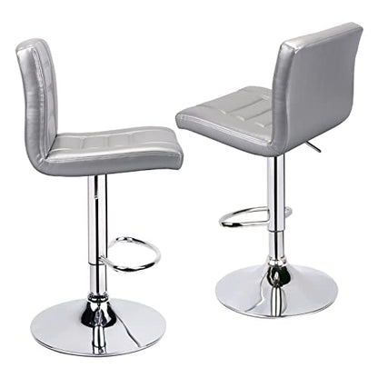 Leopard Bar Stools Set of 2, Modern Adjustable Bar Stool with Back, Straight Line Swivel Barstool - Silver