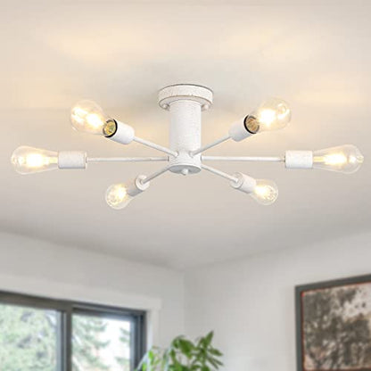 Vintage White Sputnik Chandeliers for Dining Room- Antique White Farmhouse Modern Chandelier, Vintage Design Semi Flush Mount Ceiling Light Fixture Entryway Table for Living Room Track Lighting