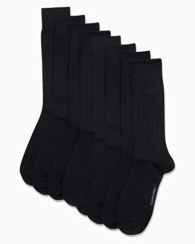 Calvin Klein Men's Dress Socks - Lightweight Cotton Blend Crew Socks (8 Pack), Size 7-12, Black Texture