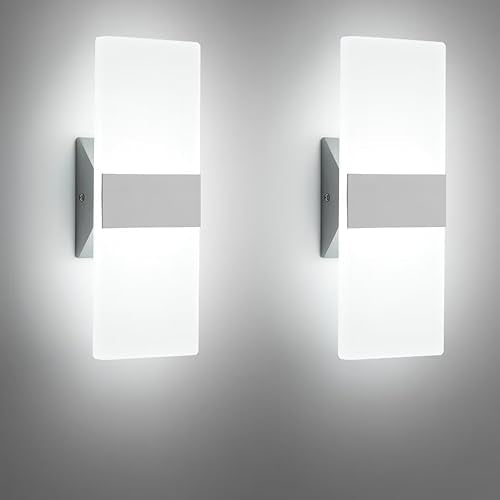 ZitoStory Modern Wall Sconces Set of 2,Silver Gray Color Wall Mounted Lights 12W 6000K Cool White Acrylic Wall Sconce Light for Bedroom Bedside Bathroom Living Room Basement Stairway Hotel(2 Pack)