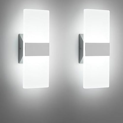 ZitoStory Modern Wall Sconces Set of 2,Silver Gray Color Wall Mounted Lights 12W 6000K Cool White Acrylic Wall Sconce Light for Bedroom Bedside Bathroom Living Room Basement Stairway Hotel(2 Pack)