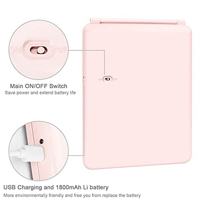 deweisn Folding Travel Mirror Lighted Makeup Mirror with 72 LEDs 3 Colors Light Modes, USB Rechargable, Portable, Ultra Thin, CompactVanity Mirror with Touch Screen Dimming for Cosmetic (Pink)