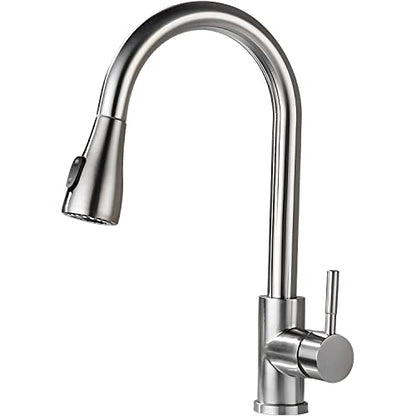 Single Handle High Arc Brushed Nickel Pull Out Kitchen Faucet,Single Level Stainless Steel Kitchen Sink Faucets with Pull Down Sprayer