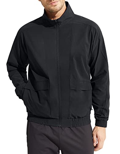 Libin Mens Lightweight Jackets Windbreaker Zip UP Fall Golf Running Track Jacket Casual Water Resistant Black L