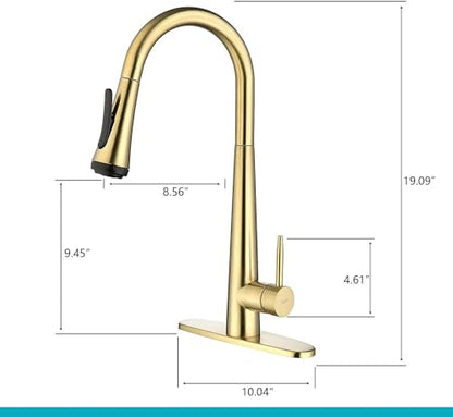UPDATE: SOLD OUT! Kitchen Faucet with Pull Down Sprayer: Kitchen Sink Faucet, 4 Modes Sprayer Kitchen Faucet with Sprayer for Farmhouse Camper Laundry Utility RV Wet Bar, Brushed Gold
