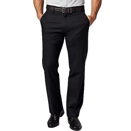 GBOY STUDIO Men's 4-Way Stretch Straight Fit Flat Front Dress Pants Casual Pants Elastic Waist Chinos Pants(Black,40W×32L)