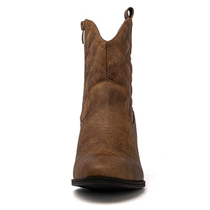 GLOBALWIN Women's Camel Quilted Mid Calf The Western Cowboy Cowgirl Boots 8M