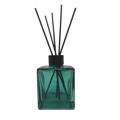 Perfume Reed Diffuser Bottle,Set of 4,Empty Square Essential Oil Bottles Glass Jar with Black Sticks For DIY Fragrance Replacement Diffuser Sets (200ml/6.7oz, Blue)