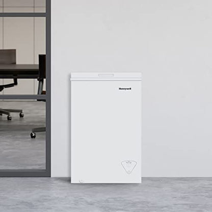 Honeywell 3.5 Cubic Feet Chest Freezer with Removable Storage Basket, Adjustable Temperature Control, Energy Saving, for Garage, Office, Dorm, or Apartment, white