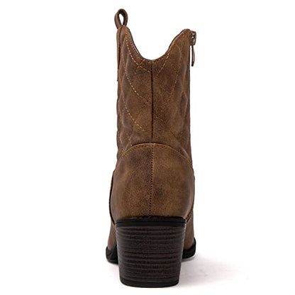 GLOBALWIN Women's Camel Quilted Mid Calf The Western Cowboy Cowgirl Boots 8M