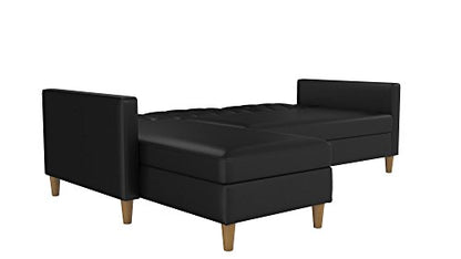 DHP Hartford Storage Sectional Futon with Interchangeable Chaise, Space-saving Design with Multi-position Back, Wooden Legs, Black Faux Leather