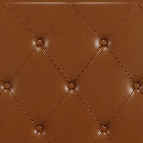 DHP Dakota Upholstered Platform Bed with Diamond Button Tufted Headboard and Footboard, No Box Spring Needed, Queen, Camel Faux Leather