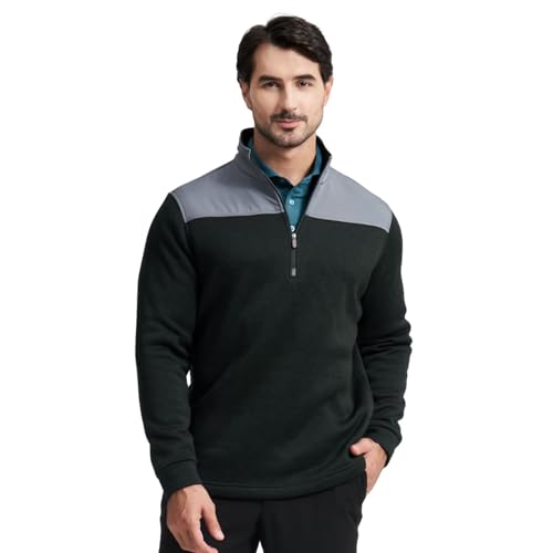 MICHEL ROUEN Mens Quarter Zip Pullover Premium Fleece Lined Performance Long Sleeve Mock Neck Golf Sweatshirt for Men Dark Green