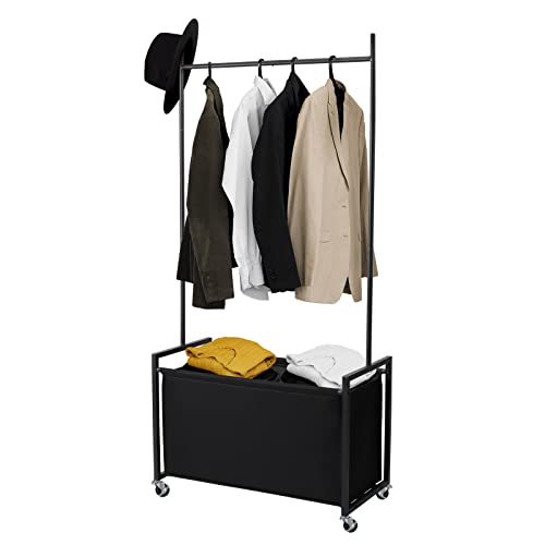 Dunatou Clothing Rack, Clothes Rack with 110 L (29 Gallons) Basket, Standard Clothing Rod 2-in-1 Freestanding Garment Rack, Rolling Clothes Organizer with Wheels 32.28 × 15.74 × 68.5 in, Black