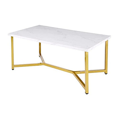 AZL1 Life Concept Marble Gold Mid Century Modern Rectangle Coffee Table, White