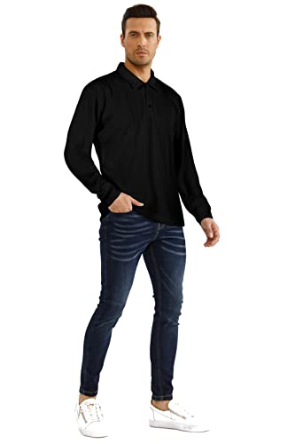 GINGTTO Mens Long Sleeve Collared Polo Sweater Business Warm Bottoming Sweater for Men Black L
