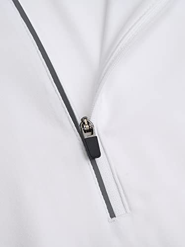MARAMI Men’s Polo T Shirts - Quarter Zip Pullover Men Long Sleeve Dry Fit Golf Fishing Workout Casual Collared Shirts for Men White Size M