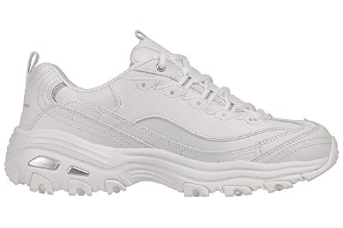 Skechers Sport womens D'LITES FRESH START Memory Foam Lace-up Sneaker,White Silver,8 M US