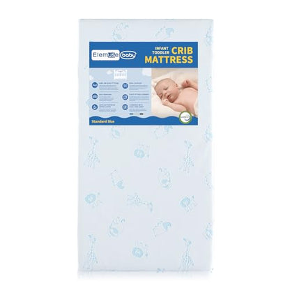 ELEMUSE Breathable Baby Crib Mattress, Cooling Sheet for Baby Night Sweats, Washable & Removable Waterproof Cover, CertiPUR-US Certified Firm Foam, Fits Standard Full-Size Infant & Toddler Bed, Gray