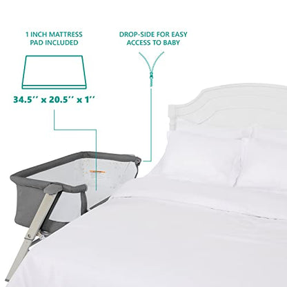 Dream On Me Skylar Bassinet and Bedside Sleeper in Grey, Lightweight and Portable Baby Bassinet, Five Position Adjustable Height, Easy to Fold and Carry Travel Bassinet, JPMA Certified
